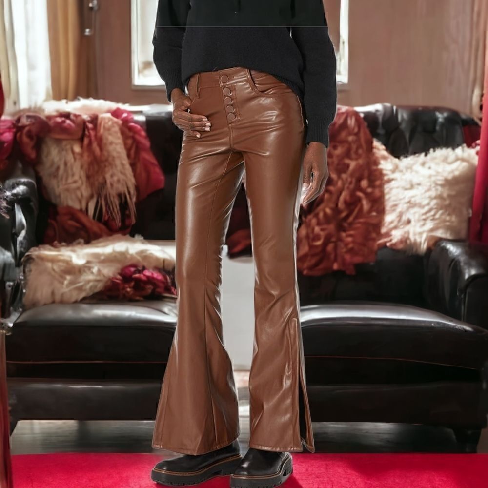 Dollhouse Women's Contouring vegan Leather Flare with Side Slits Pants Size 22W
